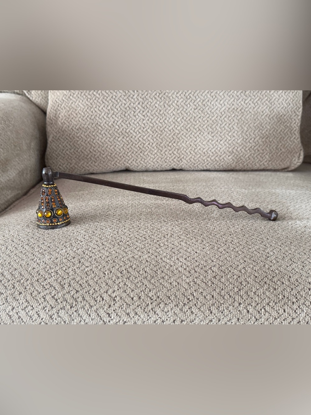 Ornate Amber Beaded Iron Candle Snuffer